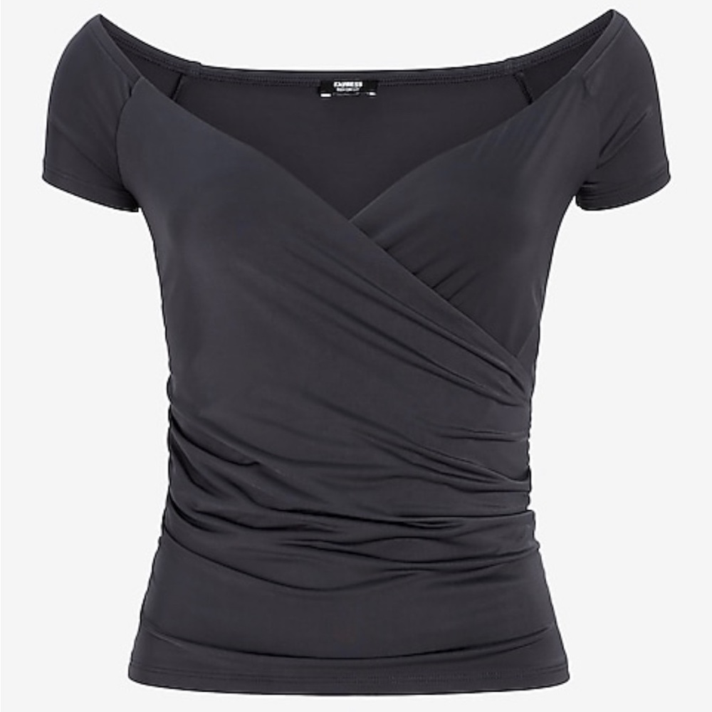 EXPRESS Off-Shoulder Rouched Silky Top; Color - Slate Gray; Size - Large; NWT